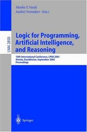 Cover of Logic for programming artificial intelligence and reasoning