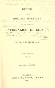 Cover of History of the rise and influence of the spirit of rationalism in Europe