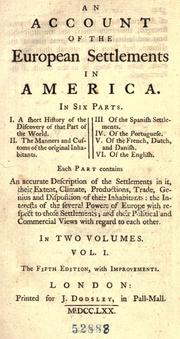 Cover of An account of the European settlements in America