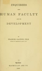 Cover of Inquiries into human faculty and its development