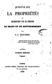 Cover of Qu'est-ce que la propriété?