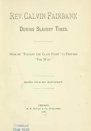 Cover of Rev. Calvin Fairbank during slavery times