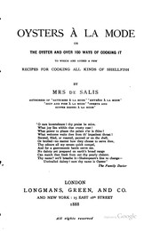 Cover of Oysters à la mode, or, The oyster and over 100 ways of cooking it