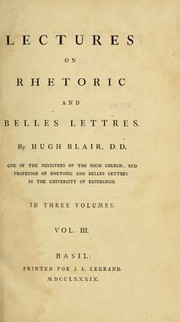 Cover of Lectures on rhetoric and belles lettres