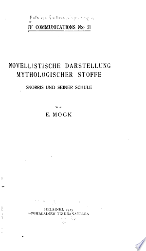 Cover of Novellistische darstellung mythologischer stoffe Snorris und seiner schule
